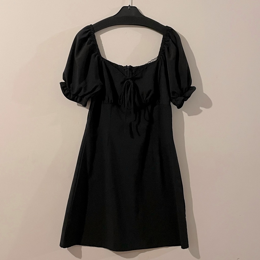 yesstyle sweetheart neck puff sleeve black a line dress